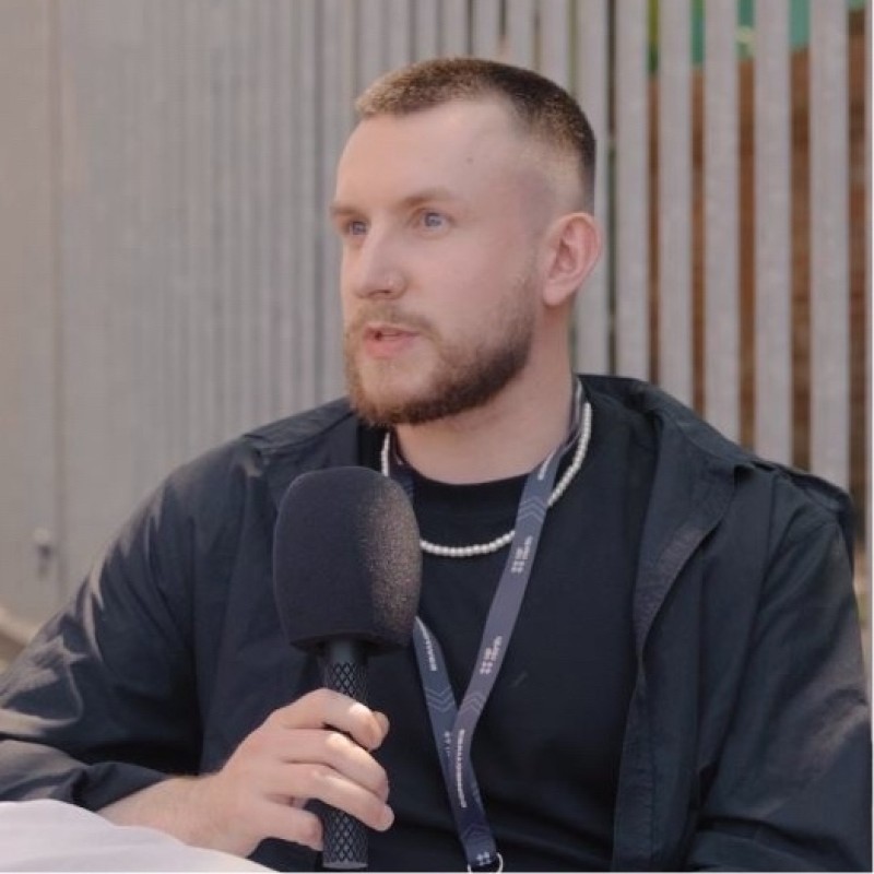 Harrison Lemon being interviewed in Manchester by Conference Crashers